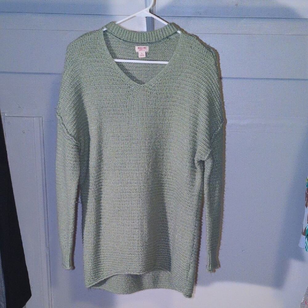Mossimo Supply Co. Green V-Neck Sweater with Ribbed Texture
